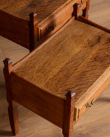 Pair of Henning Kjaernulf Oak Brutalist Nightstands, Denmark, 1960s