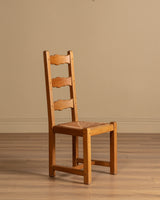 Set of 4 French Oak High Back Rush Seat Dining Chairs, France, 1960s