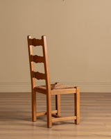 Set of 4 French Oak High Back Rush Seat Dining Chairs, France, 1960s