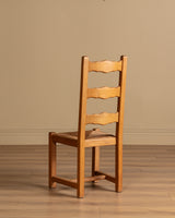 Set of 4 French Oak High Back Rush Seat Dining Chairs, France, 1960s