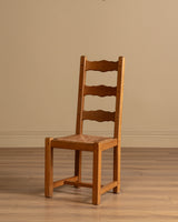 Set of 4 French Oak High Back Rush Seat Dining Chairs, France, 1960s