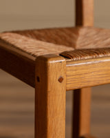 Set of 4 French Oak High Back Rush Seat Dining Chairs, France, 1960s