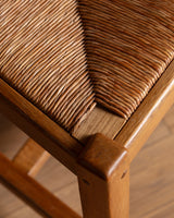 Set of 4 French Oak High Back Rush Seat Dining Chairs, France, 1960s
