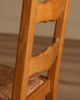 Set of 4 French Oak High Back Rush Seat Dining Chairs, France, 1960s