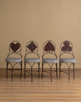Set of 4 Iron Playing Card Garden Chairs in Striped Subrella, France, Early 20th Century