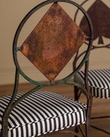 Set of 4 Iron Playing Card Garden Chairs in Striped Subrella, France, Early 20th Century