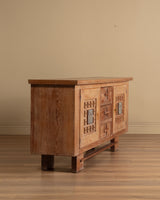 French Cerused Oak Sideboard with Geometric Motifs & Tiles, France, 1940s