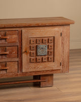 French Cerused Oak Sideboard with Geometric Motifs & Tiles, France, 1940s