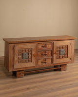 French Cerused Oak Sideboard with Geometric Motifs & Tiles, France, 1940s