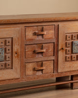 French Cerused Oak Sideboard with Geometric Motifs & Tiles, France, 1940s