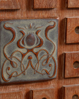 French Cerused Oak Sideboard with Geometric Motifs & Tiles, France, 1940s