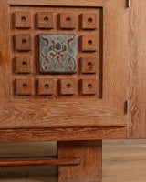 French Cerused Oak Sideboard with Geometric Motifs & Tiles, France, 1940s