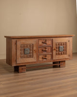 French Cerused Oak Sideboard with Geometric Motifs & Tiles, France, 1940s