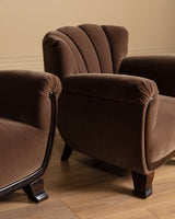 Swedish Art Deco Mohair & Wood Club Chair, Sweden, 1930s (2 Available)
