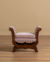 Swedish Walnut Stool in Pink Mohair Manner of Otto Schulz, 1950s
