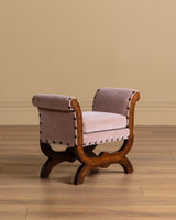 Swedish Walnut Stool in Pink Mohair Manner of Otto Schulz, 1950s