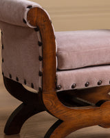 Swedish Walnut Stool in Pink Mohair Manner of Otto Schulz, 1950s