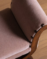 Swedish Walnut Stool in Pink Mohair Manner of Otto Schulz, 1950s