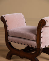 Swedish Walnut Stool in Pink Mohair Manner of Otto Schulz, 1950s