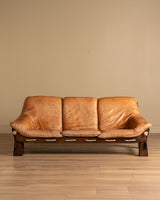 Scandinavian Brutalist Leather and Oak Sofa, Scandinavia, 1970s