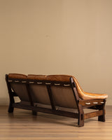 Scandinavian Brutalist Leather and Oak Sofa, Scandinavia, 1970s