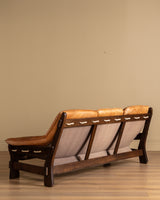 Scandinavian Brutalist Leather and Oak Sofa, Scandinavia, 1970s