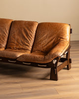 Scandinavian Brutalist Leather and Oak Sofa, Scandinavia, 1970s