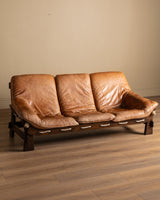 Scandinavian Brutalist Leather and Oak Sofa, Scandinavia, 1970s