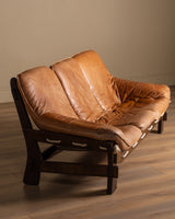 Scandinavian Brutalist Leather and Oak Sofa, Scandinavia, 1970s