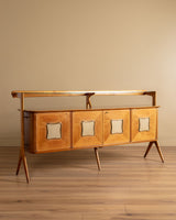 Italian Wood & Glass Top Sideboard Manner of Ico Parisi, 1950s