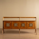 Italian Wood & Glass Top Sideboard Manner of Ico Parisi, 1950s