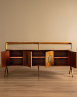Italian Wood & Glass Top Sideboard Manner of Ico Parisi, 1950s