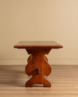 Brutalist Oak 63" Trestle Dining Table, France, 1960's