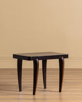 Pair of Art Deco Black Lacquer Side Tables w/ Wood Inlay, France, 1940's