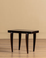 Pair of Art Deco Black Lacquer Side Tables w/ Wood Inlay, France, 1940's
