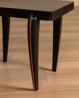 Pair of Art Deco Black Lacquer Side Tables w/ Wood Inlay, France, 1940's
