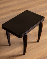 Pair of Art Deco Black Lacquer Side Tables w/ Wood Inlay, France, 1940's
