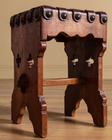 Gothic Carved Oak Stool with Woven Leather Seat, Belgium, 1950's
