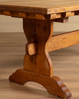 Solid Oak Notched Trestle Dining Table, France, 1960s