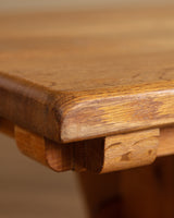 Solid Oak Notched Trestle Dining Table, France, 1960s