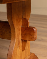 Solid Oak Notched Trestle Dining Table, France, 1960s