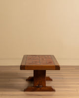 Brutalist Oak & Tile Coffee Table, Signed R. Blanchard, French, 1960s
