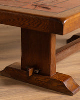 Brutalist Oak & Tile Coffee Table, Signed R. Blanchard, French, 1960s