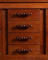 Art Deco Oak Paneled Door Sideboard w/ Turned Wood Pulls, France, 1940's