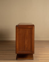 Art Deco Pedestal Base Oak & Brass Mounted Sideboard, France, 1940's