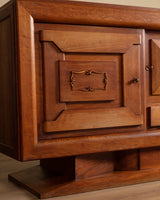 Art Deco Pedestal Base Oak & Brass Mounted Sideboard, France, 1940's