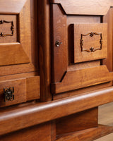 Art Deco Pedestal Base Oak & Brass Mounted Sideboard, France, 1940's