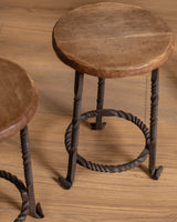 French Oak & Twisted Iron Stool, 1950s (4 available)