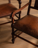 Pair of Oak & Leather Open Arm Chairs, France, 1940s