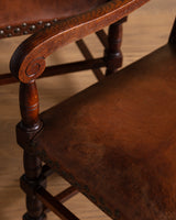 Pair of Oak & Leather Open Arm Chairs, France, 1940s